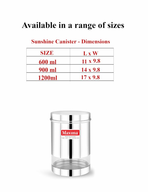 MAXIMA Sunshine Stainless Steel Canister - Elegant Circular Design for Tea, Coffee, and Spices | Leak Proof | Airtight Kitchen Storage Container (1200Ml) Set of 2, Silver - Image 5