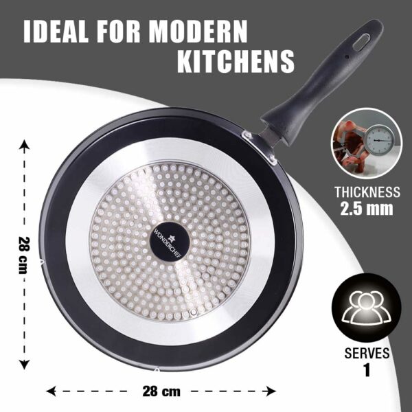 Wonderchef Duralite Die-cast 28 cm Dosa Tawa | 5 Layer Healthy Duramax Non-Stick Coating | Soft Touch Handle | Pure Grade Aluminium | PFOA Free | 2 Year Warranty Grey