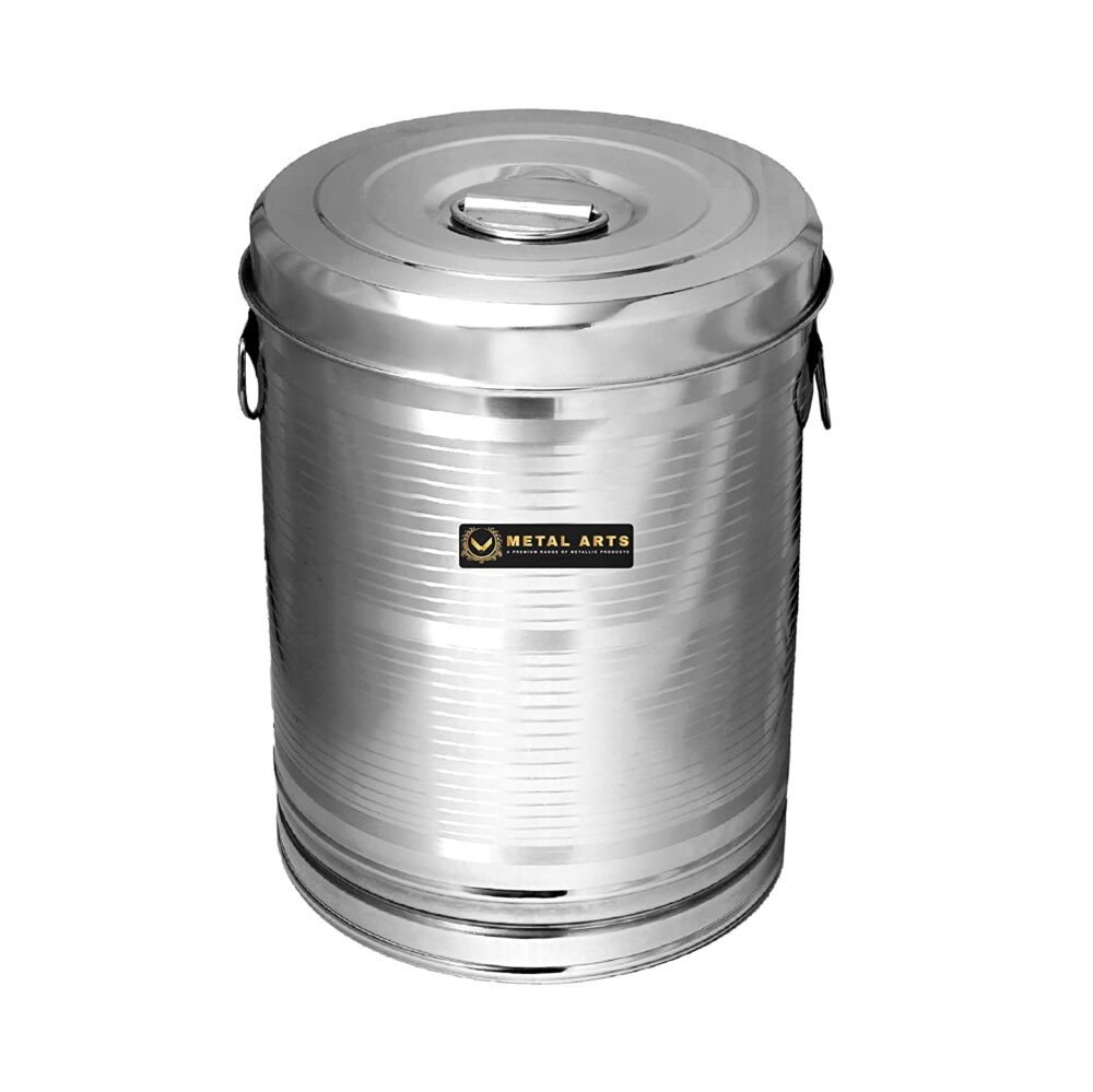 Sanskriti Exports Stainless Steel Drum For Storage | Kothi for Storing Water | Food Storage Container | Kitchen Rice Flour Atta Big Container Dabba With Handle - 50 KG - Image 2
