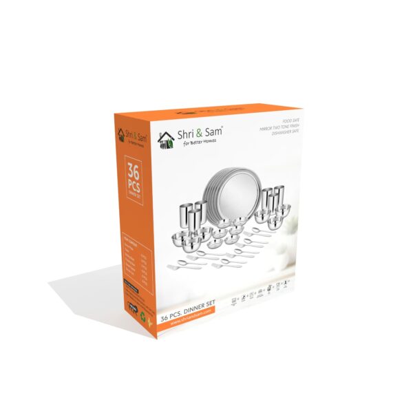 Sanskriti Exports Stainless Steel Shagun Dinner Set (36 Pcs Set) - Solid