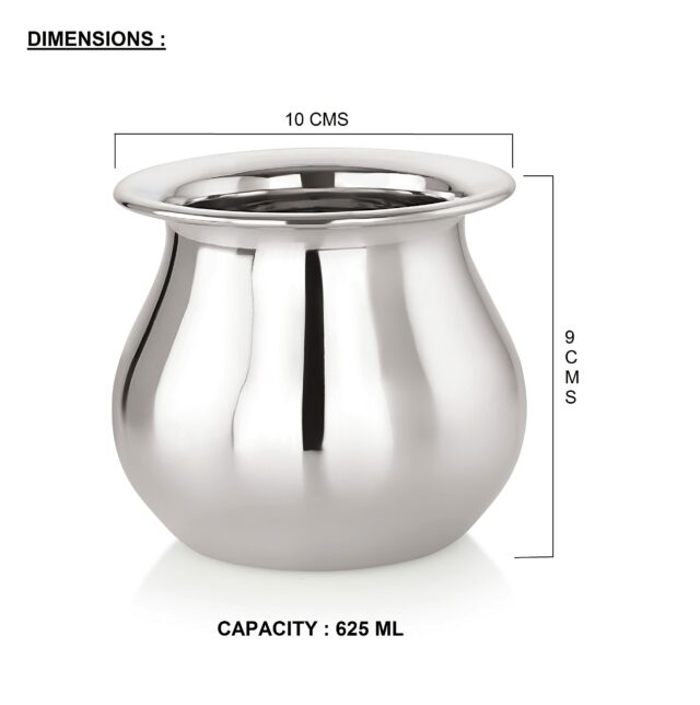 Sanskriti Exports Stainless Steel Heavy Lota | Mango Lota, 625ml | Durable & Rust-Resistant | Water Pot for Home & Puja | 1 Piece, Silver