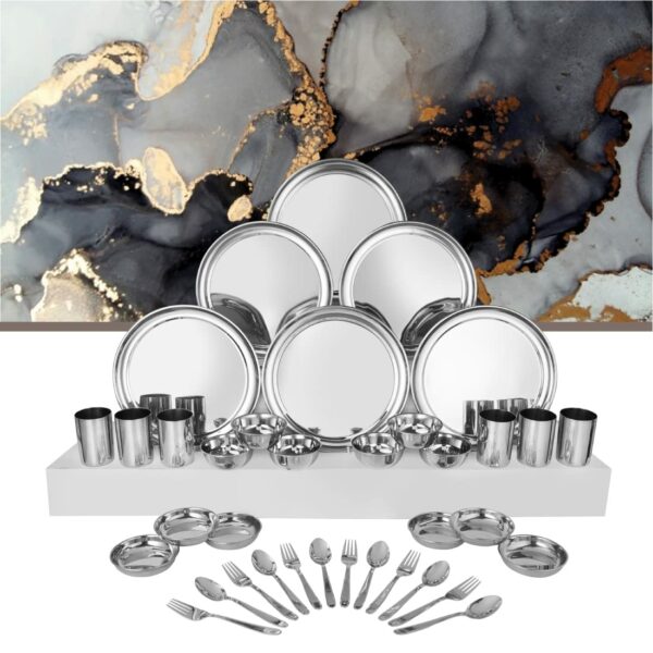 Sanskriti Exports Stainless Steel Shagun Dinner Set (36 Pcs Set) - Solid