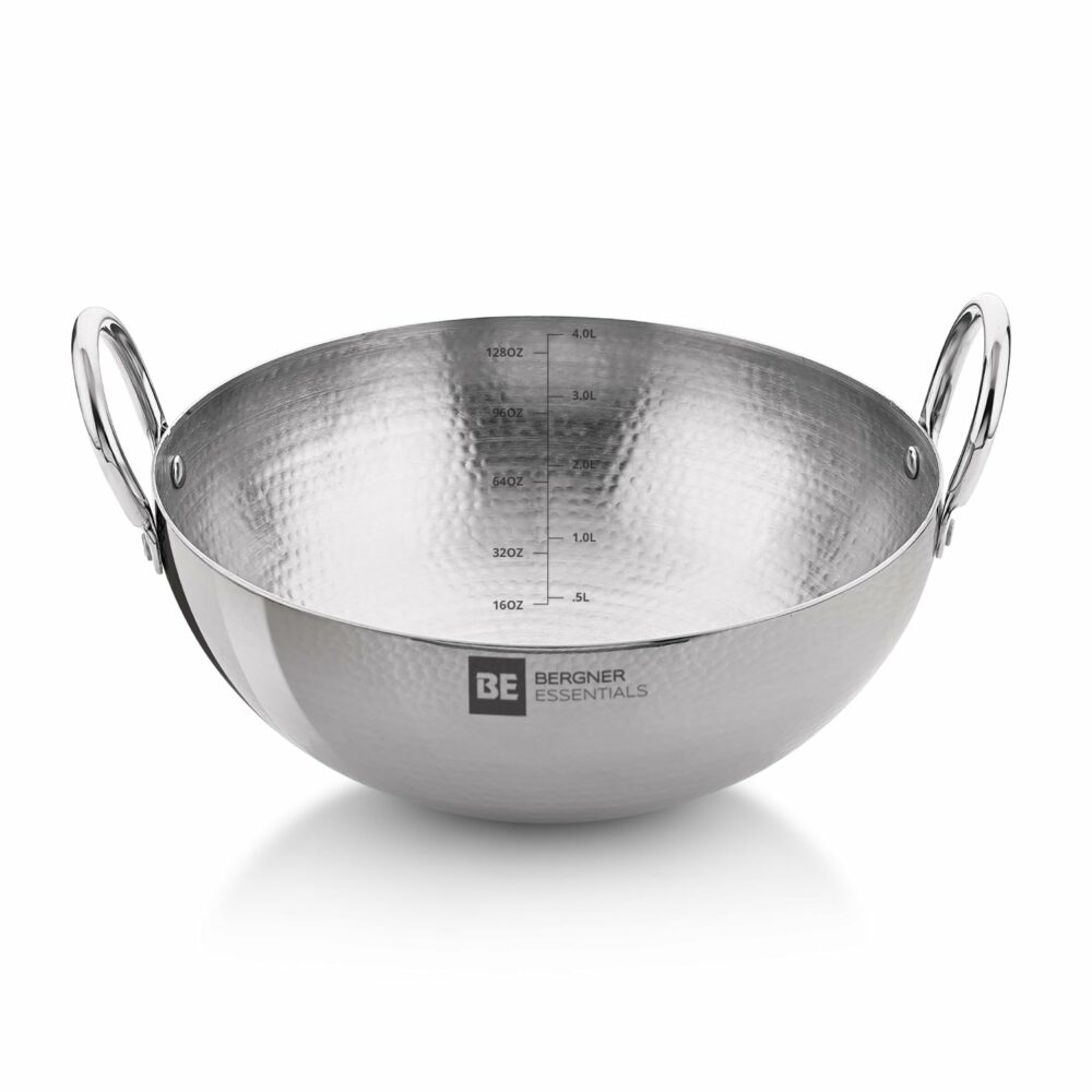 Sanskriti Exports BE Essentials 28 cm Hammered Kadai, 4 2 L Kadhai Without Lid, Thickness 2 2 mm, Food Safe, Sturdy and Durable, Easy to Clean, Gas Stove Compatible, Dishwasher Safe, 5-Year Warranty