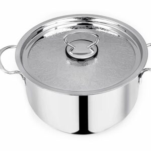 Sanskriti Exports Stainless Steel Cookpot with Lid (Bello)|20CM,3 3L Capacity| Sandwich Bottom for Even Heating |Elegant SS Design Lid|Induction&Gas Stove Compatible|(Buy Cookpot Get SS Bowl B-144-300 Ml)