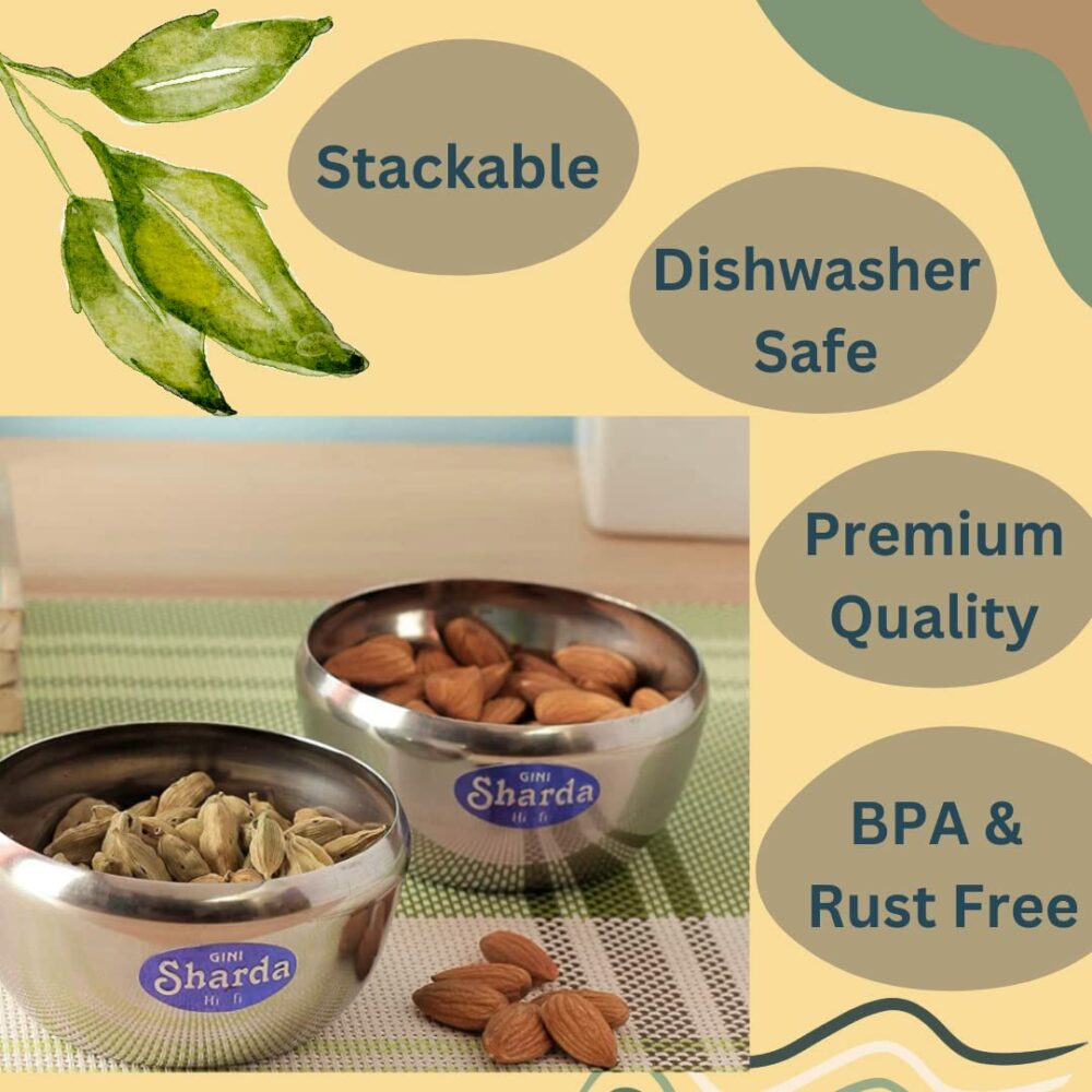 Sanskriti Exports Stainless Steel Bowl 150 ml Each for Halwa, Curry, Dal, Dessert, Soup, Vegetable Serving Katori Set, Apple Bowls, Wati, Vati, Rim Curved Design - Set of 6 - Image 2