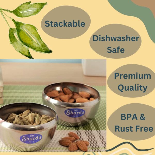 Sanskriti Exports Stainless Steel Bowl 150 ml Each for Halwa, Curry, Dal, Dessert, Soup, Vegetable Serving Katori Set, Apple Bowls, Wati, Vati, Rim Curved Design - Set of 6