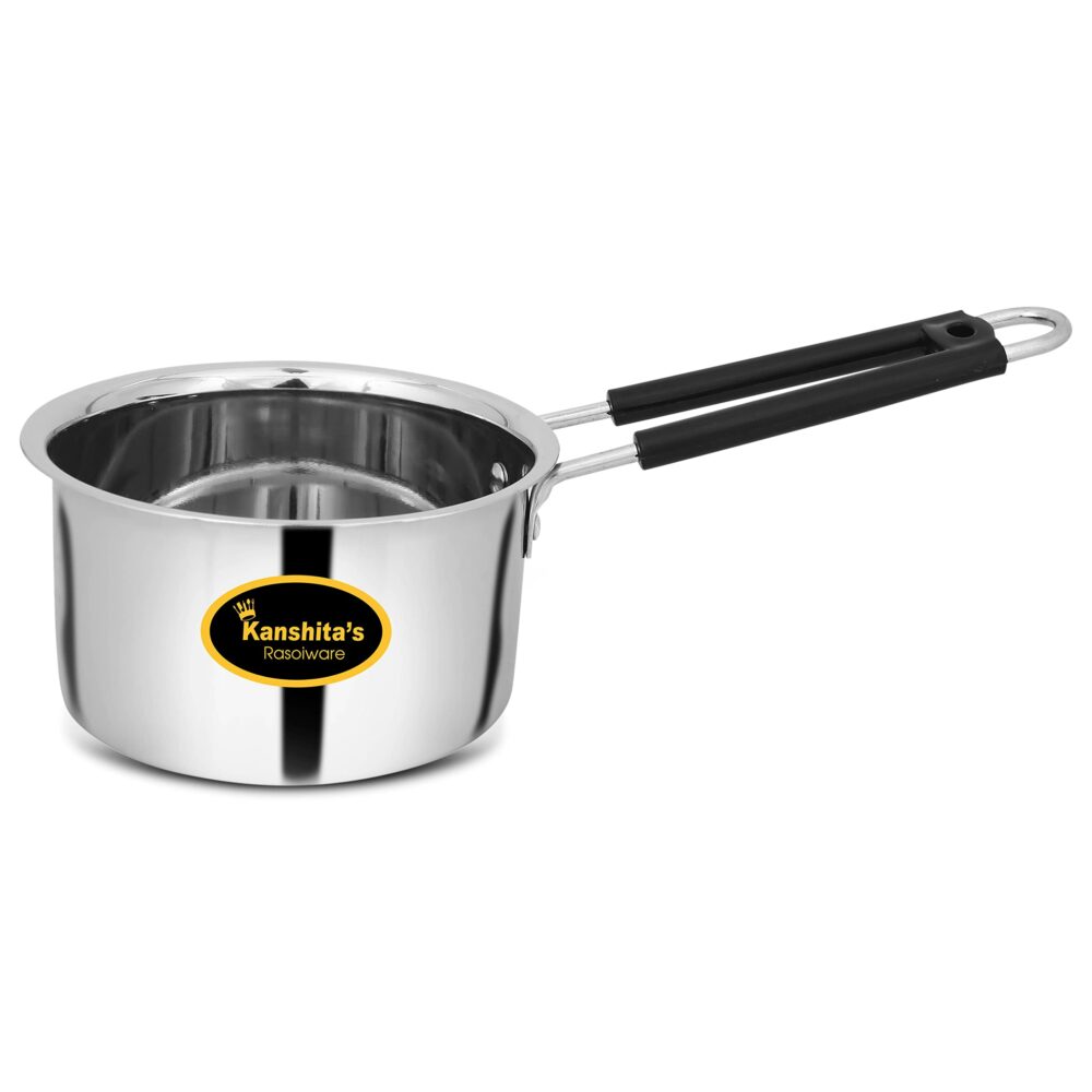 Sanskriti Exports Heavy Gauge Stainless Steel Milk Pan/Saucepan/Tea Pan/Milk Pot/Sauce Pot (Induction Compatible), 1 Liter, 16 cm, Silver
