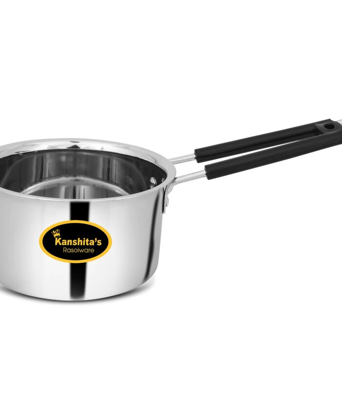 Sanskriti Exports Heavy Gauge Stainless Steel Milk Pan/Saucepan/Tea Pan/Milk Pot/Sauce Pot (Induction Compatible), 1 Liter, 16 cm, Silver