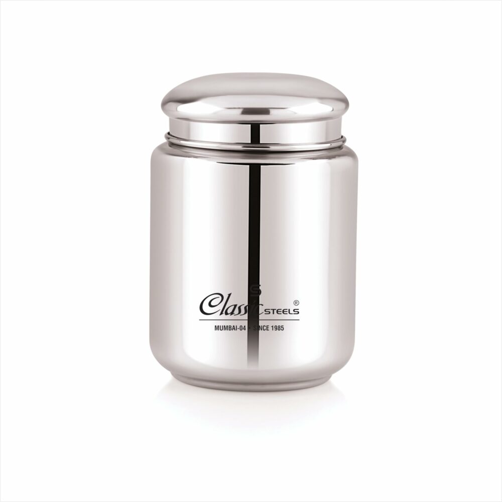 Classic Steels Stainless Steel Canister - Elegant Circular Design for Tea, Coffee, and Spices | Leak Proof | Airtight Kitchen Storage Container 1000ML