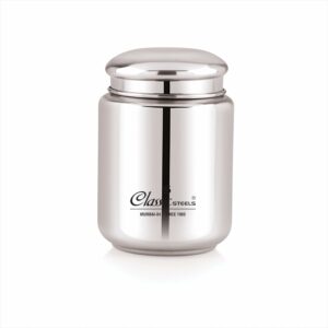 Classic Steels Stainless Steel Canister - Elegant Circular Design for Tea, Coffee, and Spices | Leak Proof | Airtight Kitchen Storage Container 1000ML