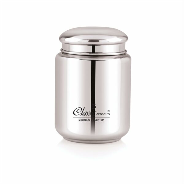 Classic Steels Stainless Steel Canister - Elegant Circular Design for Tea, Coffee, and Spices | Leak Proof | Airtight Kitchen Storage Container 1000ML