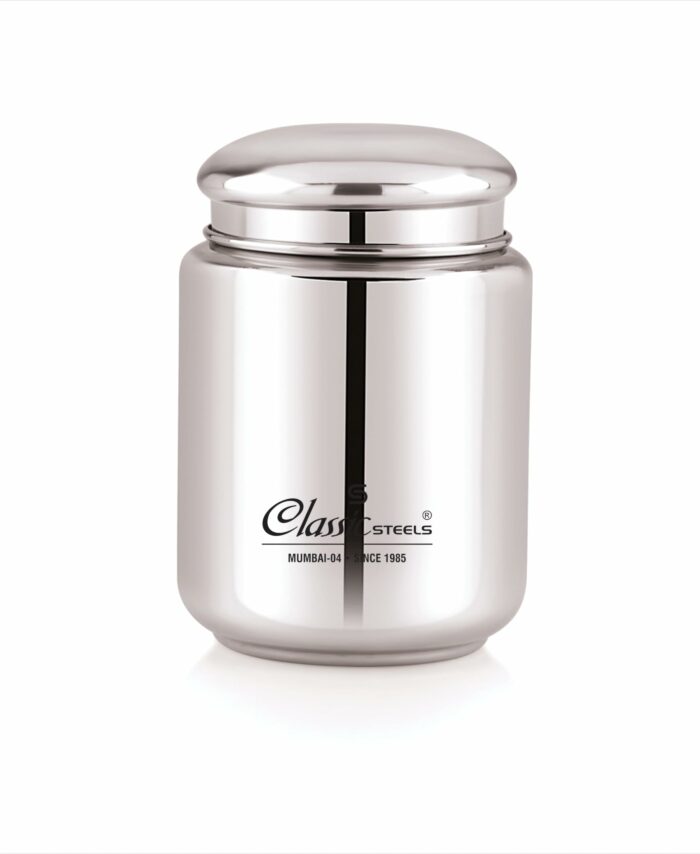 Classic Steels Stainless Steel Canister - Elegant Circular Design for Tea, Coffee, and Spices | Leak Proof | Airtight Kitchen Storage Container 1000ML
