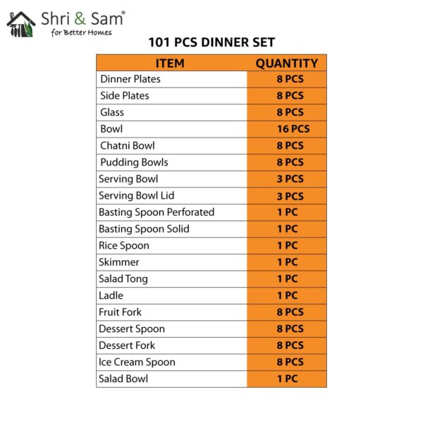 Sanskriti Exports Stainless Steel Delight Solid Dinner Set, 101 Pieces