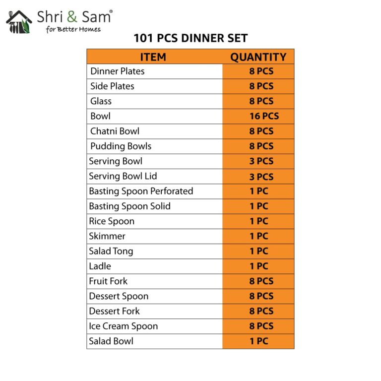 Sanskriti Exports Stainless Steel Delight Solid Dinner Set, 101 Pieces