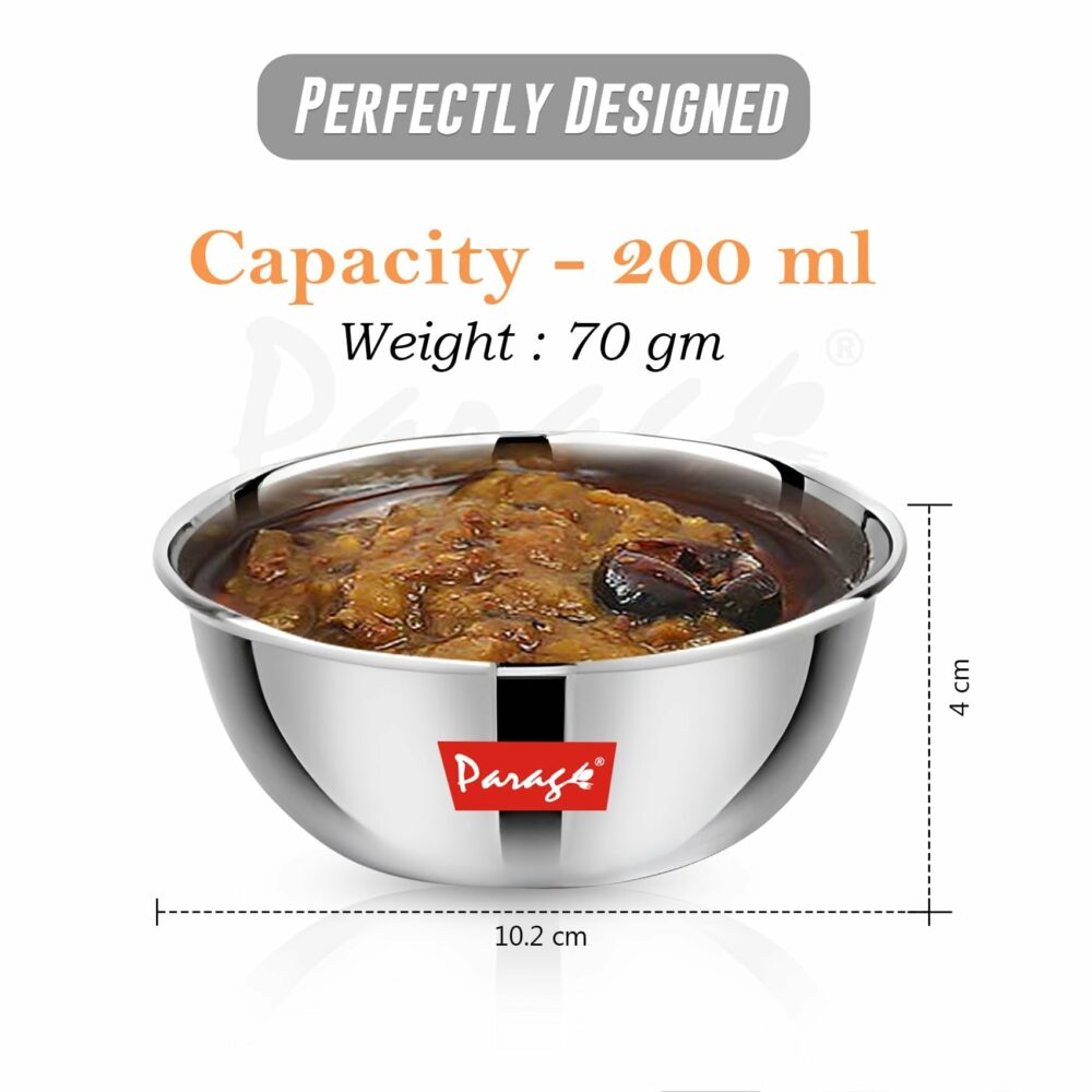 Sanskriti Exports 6 Pieces Stainless Steel Big Size Bowl/Wati/Katori Heavy Gauge with Mirror Finish, 10.2 cm Dia, Set of 6, 220 ml Each, Silver - Image 3
