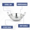 Sanskriti Exports kadhai Steel Stainless 0 5 Litre | Round Bottom Kadai for Cooking | Gauge Hammered Kadai for Frying | Kadhai for Deep Frying |kadhai with Handle |Compatible Gas Stove