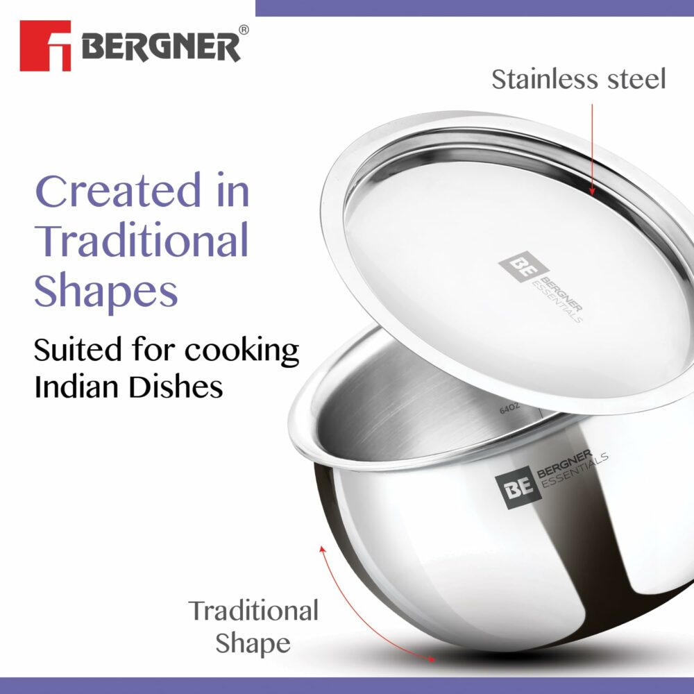 Sanskriti Exports BE Sanskriti Exports Essentials Tri-Ply Stainless Steel 16 cm Rice Handi with Lid, Steel Small Rice Handi, Even Heat Distribution, Easy to Clean, Induction & Gas Stove Friendly, Silver, 5-Year Warranty - Image 5