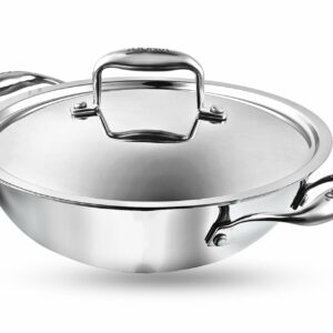 Vinod Platinum Triply Stainless Steel Kadai with Stainless Steel Lid 4 5 litres Capacity (30 cm Diameter) | 28 cm Stainless Steel Kadhai with Lid - Silver (Induction and Gas Stove Friendly)
