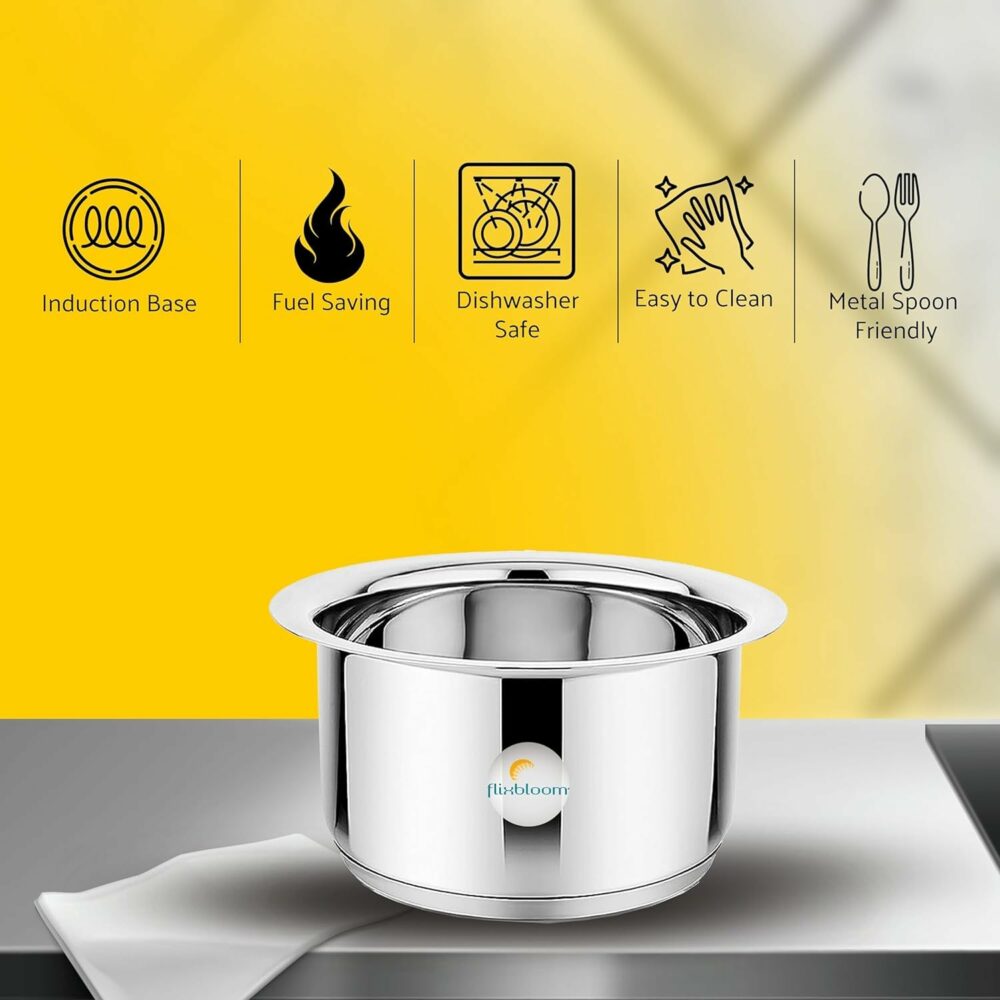 Sanskriti Exports Stainless Steel 500ml Cookware Triply Bottom Induction Base Utensil Deep Cooking Tope/Bhagona/Handi/Patila/Container for Boil Milk/Tea/Water Cook & Serve (Tope Without Lid, l) - Image 5