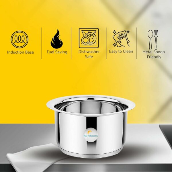 Sanskriti Exports Stainless Steel 500ml Cookware Triply Bottom Induction Base Utensil Deep Cooking Tope/Bhagona/Handi/Patila/Container for Boil Milk/Tea/Water Cook & Serve (Tope Without Lid, l)