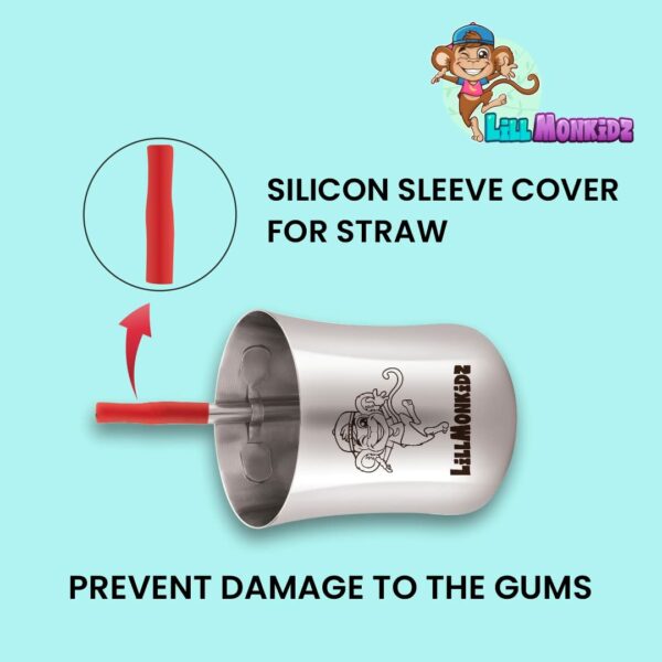 Sanskriti Exports Stainless Steel Glass for Kids | Small Glass Tumbler with Straw Cleaning Brush & Silicon - 150ml Set of 2 pcs