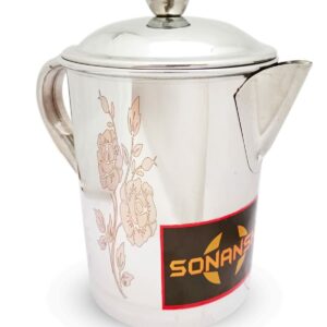 Sanskriti Exports Stainless Steel Tea Pot/Water Jug/Kettle with Lid and Flower Laser Print Jug- 1 Litre