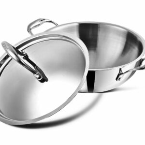 Vinod Platinum Triply Stainless Steel Extra Deep Kadai with Stainless Steel Lid 3 2 litres Capacity (24 cm Diameter) | 24 cm Triply Stainless Steel Kadai, Silver (Induction and Gas Stove Friendly)