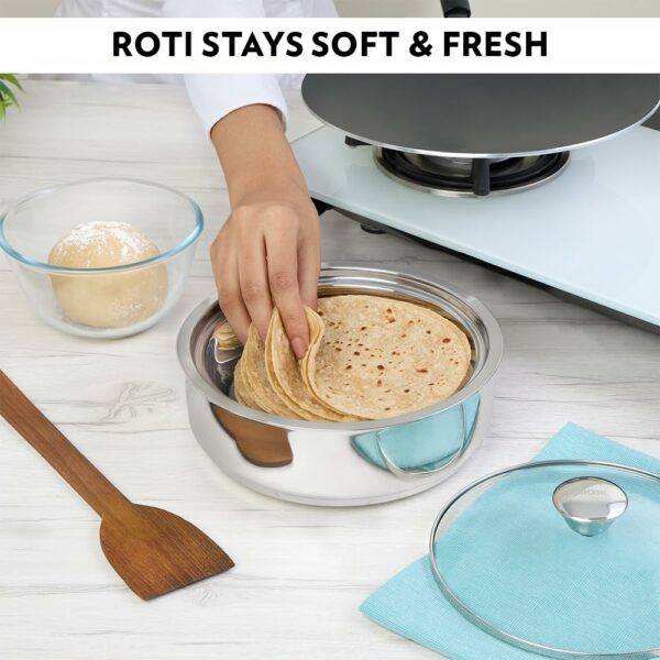 Borosil Stainless Steel Insulated Roti Server - 1.1L, Silver