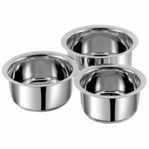 Vinod Stainless Steel Capsule Bottom Tope/Patila Combo Set of 3 Pcs - 2 7L (14cm), 3 4L (15cm), and 4L (16cm Diameter) - Silver