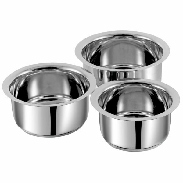Vinod Stainless Steel Capsule Bottom Tope/Patila Combo Set of 3 Pcs - 2 7L (14cm), 3 4L (15cm), and 4L (16cm Diameter) - Silver