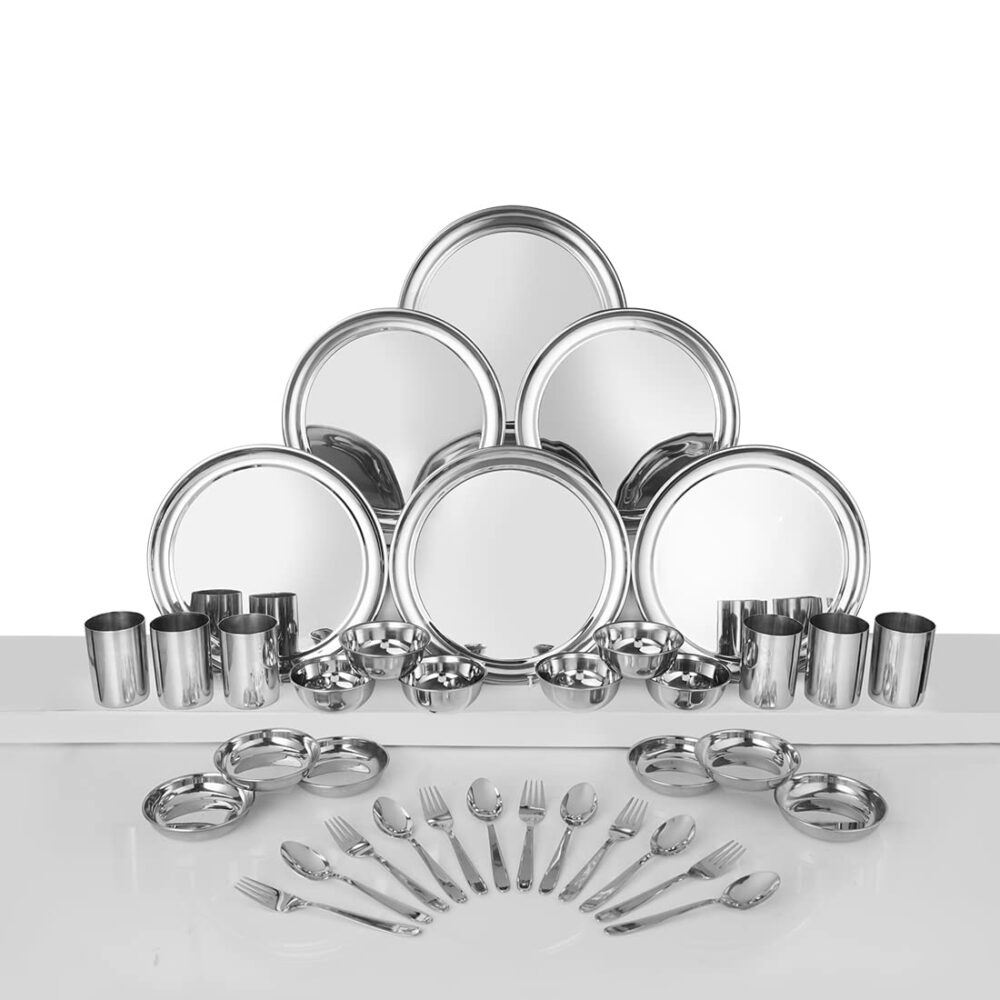 Sanskriti Exports Stainless Steel Shagun Dinner Set (36 Pcs Set) - Solid