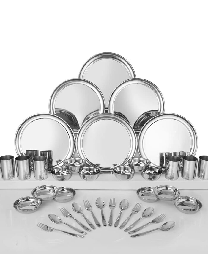 Sanskriti Exports Stainless Steel Shagun Dinner Set (36 Pcs Set) - Solid