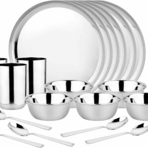 Sanskriti Exports Lotus Dinner Set | 24 Pcs | Stainless Steel Royal Plate | Kitchen Set for Home