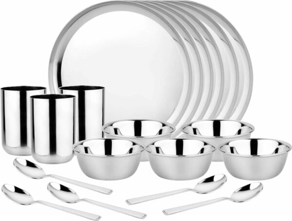 Sanskriti Exports Lotus Dinner Set | 24 Pcs | Stainless Steel Royal Plate | Kitchen Set for Home