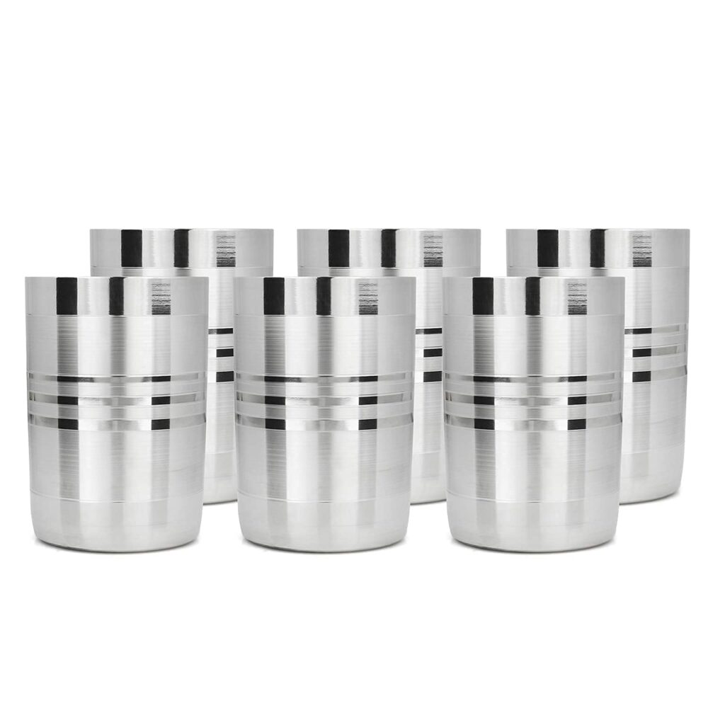 Sanskriti Exports Stainless Steel Glass/Tumbler Set of 6 | Tableware Drinking & Serving Glass (310ml) (6pc Set, 310ml)