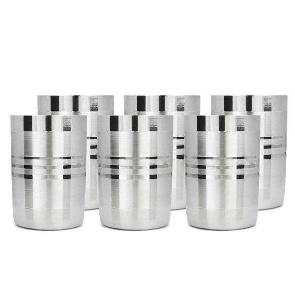 Sanskriti Exports Stainless Steel Glass/Tumbler Set of 6 | Tableware Drinking & Serving Glass (310ml) (6pc Set, 310ml)