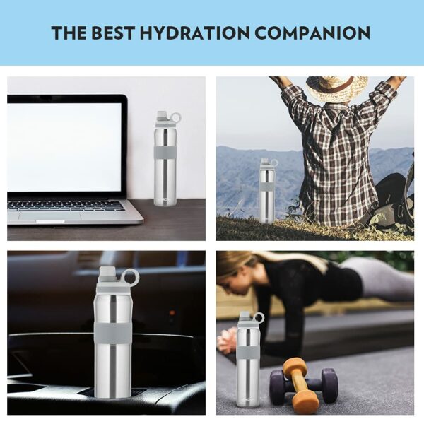 Borosil Hydra Thirst Burst 800 ml Stainless Steel Water Bottle | Double Wall Vacuum Insulated Flask | 12 Hours Hot & Cold | Ideal for Personal & Corporate Gifting | 1 Year Warranty, Silver