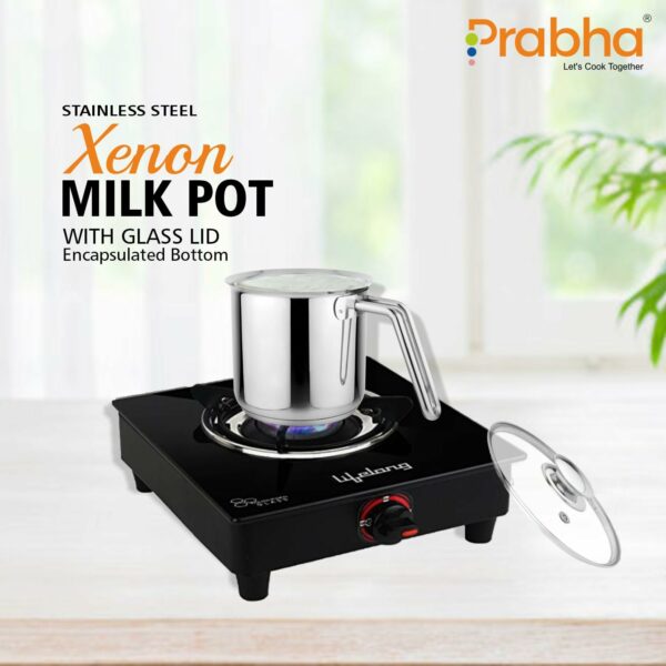 Sanskriti Exports Stainless Steel Milkpan, Milkpot, Water Boiler, Egg Boiler, Saucepan, Tea/Chai Pan, Riveted Sturdy Bakelite Handle, Induction and Gas Compatible, Highly Durable, 14cm Pot 1.8 liter with Glass Lid (