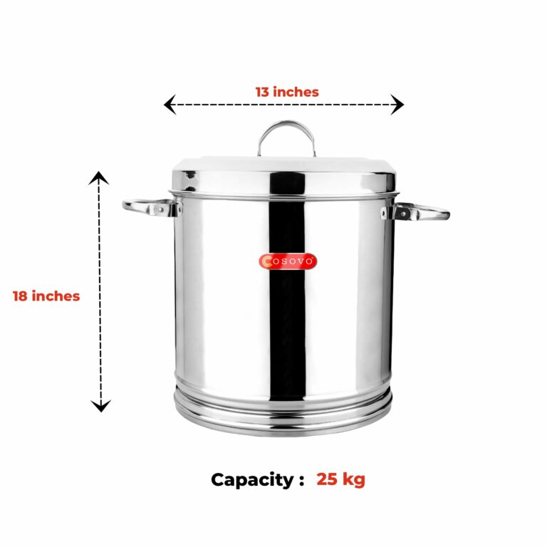 Sanskriti Exports Stainless Steel Air Tight Container Drum For Kitchen Storage 25 Kg - Silver