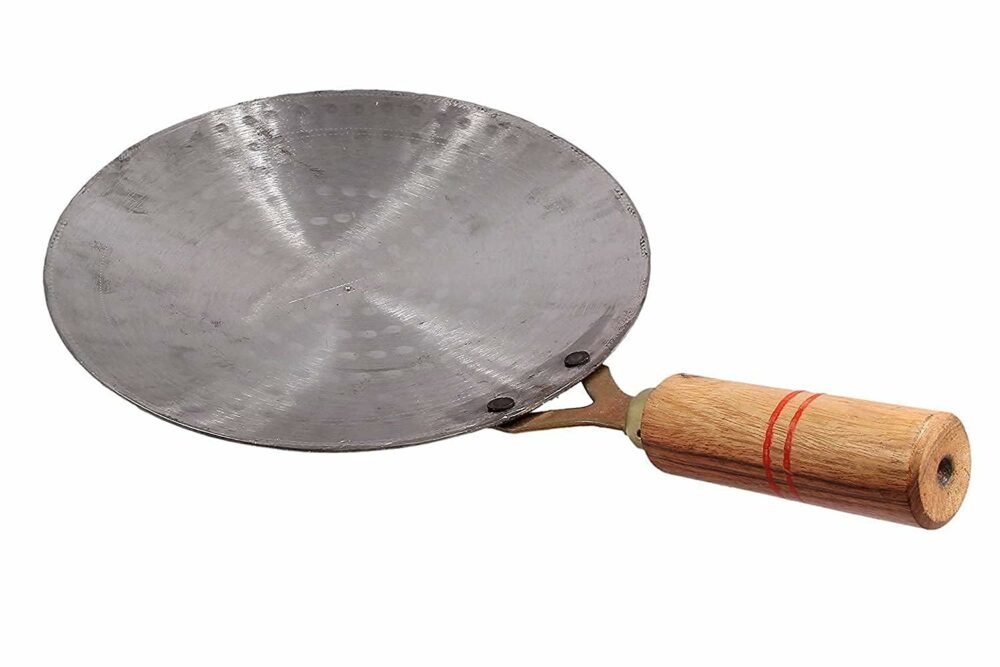 Sanskriti Exports Pure Iron Tawa Heavy Base for Roti/Chapati with Wooden Handle Roti