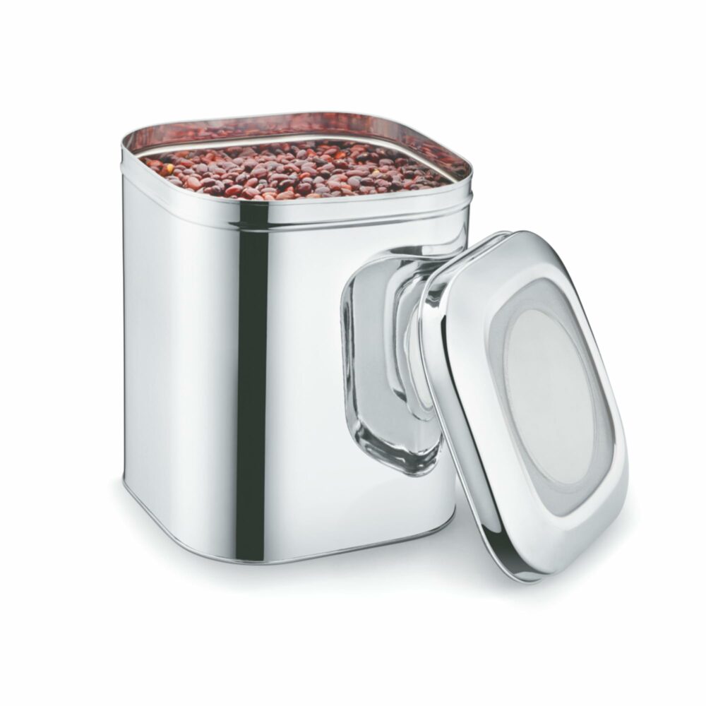 Sanskriti Exports Stainless Steel Kitchen Storage Square Tin with See-Through Lid ? Durable Food Storage Container for Spices, Snacks, Tea, and Dry Ingredients (5.0 Litres)