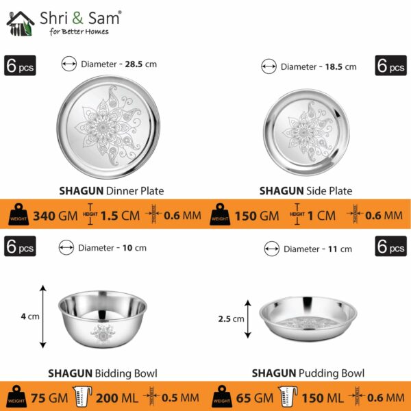Sanskriti Exports Stainless Steel Shagun Dinner Set (50 Pcs Glory Set), Solid
