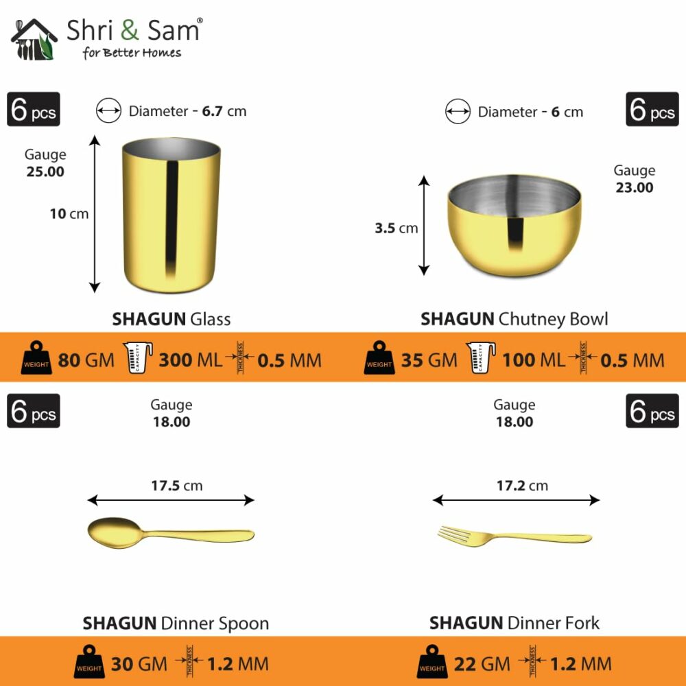 Sanskriti Exports Stainless Steel Shagun Solid Dinner Set (50 Pcs Set Gold) - Image 5