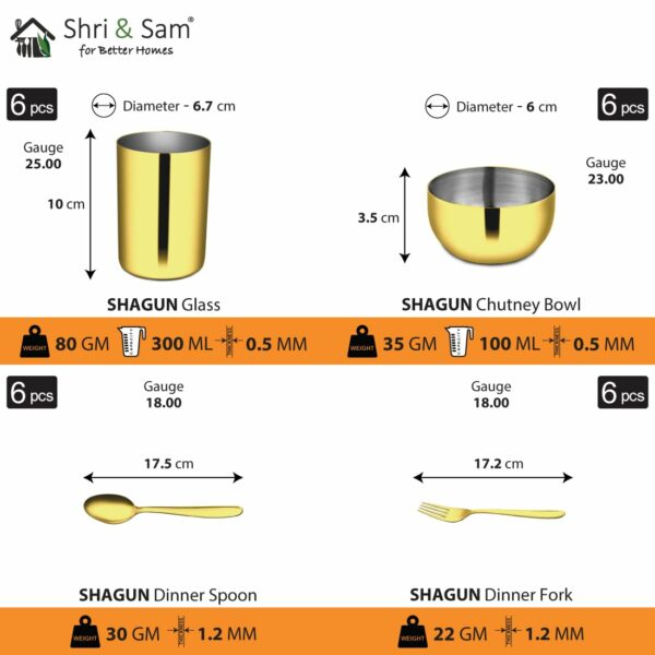 Sanskriti Exports Stainless Steel Shagun Solid Dinner Set (50 Pcs Set Gold)