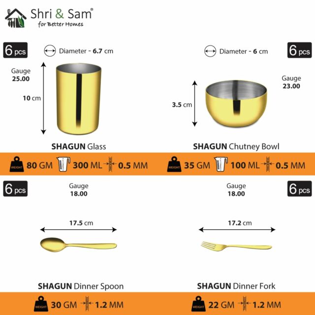 Sanskriti Exports Stainless Steel Shagun Solid Dinner Set (50 Pcs Set Gold)