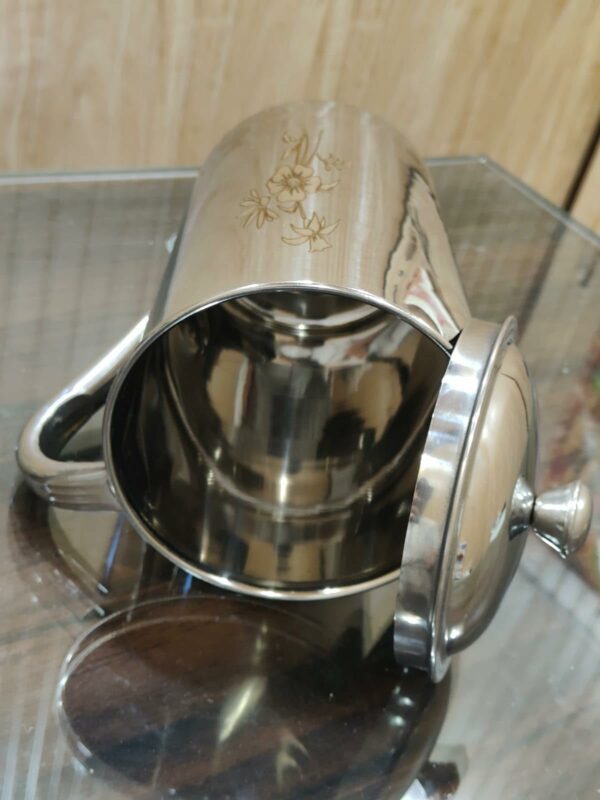 Stainless Steel Water jug with Lid and Handle | Capacity- 2 LTR (Approx) | Drink Servers | Laser Flower Design - Image 3