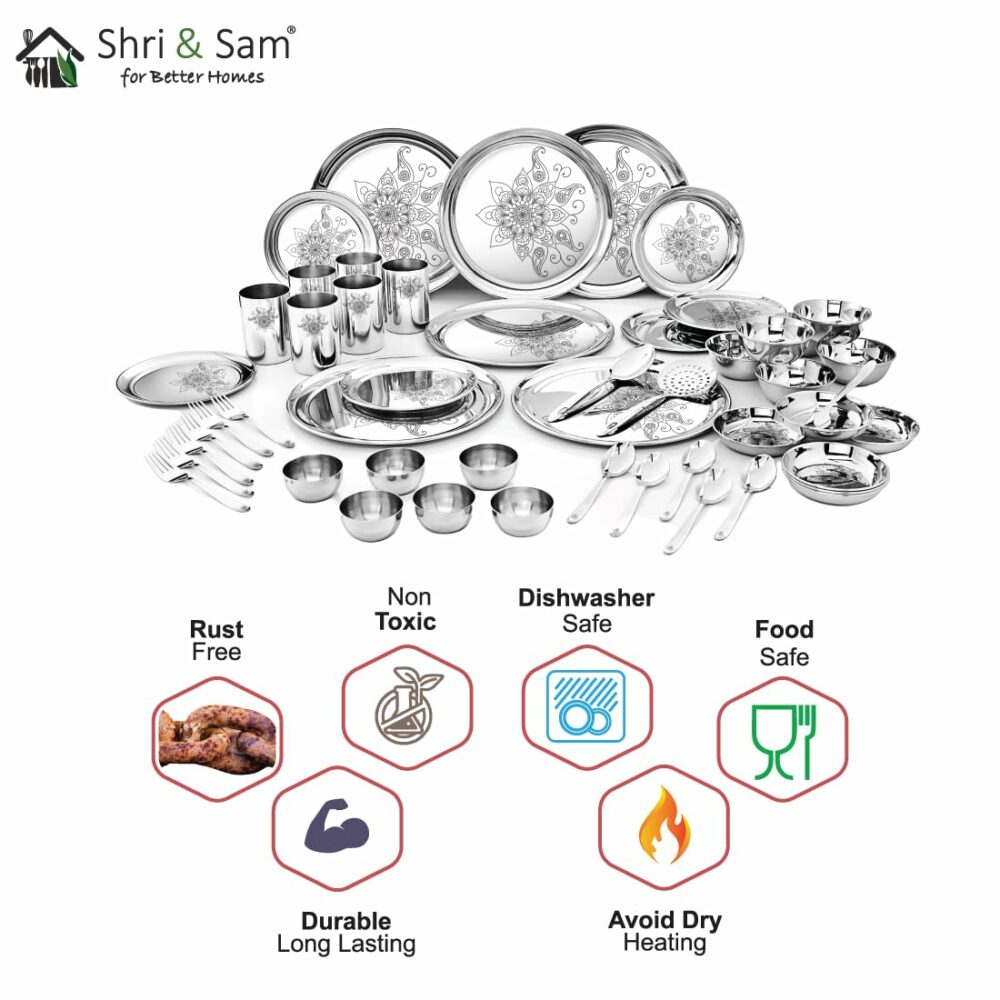 Sanskriti Exports Stainless Steel Shagun Dinner Set (50 Pcs Glory Set), Solid - Image 6
