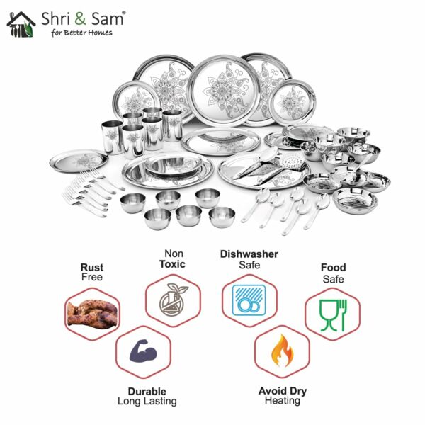 Sanskriti Exports Stainless Steel Shagun Dinner Set (50 Pcs Glory Set), Solid