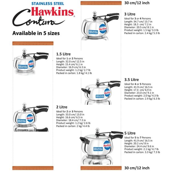 Hawkins 1.5 Litre Stainless Steel Contura Pressure Cooker, Inner Lid Induction Baby Cooker, Silver (SSC15)