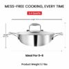 Triply Stainless Steel Extra Deep Kadai with Lid, 3.2L Capacity, 24cm Diameter, Silver, Induction & Gas Stove Friendly - Image 3